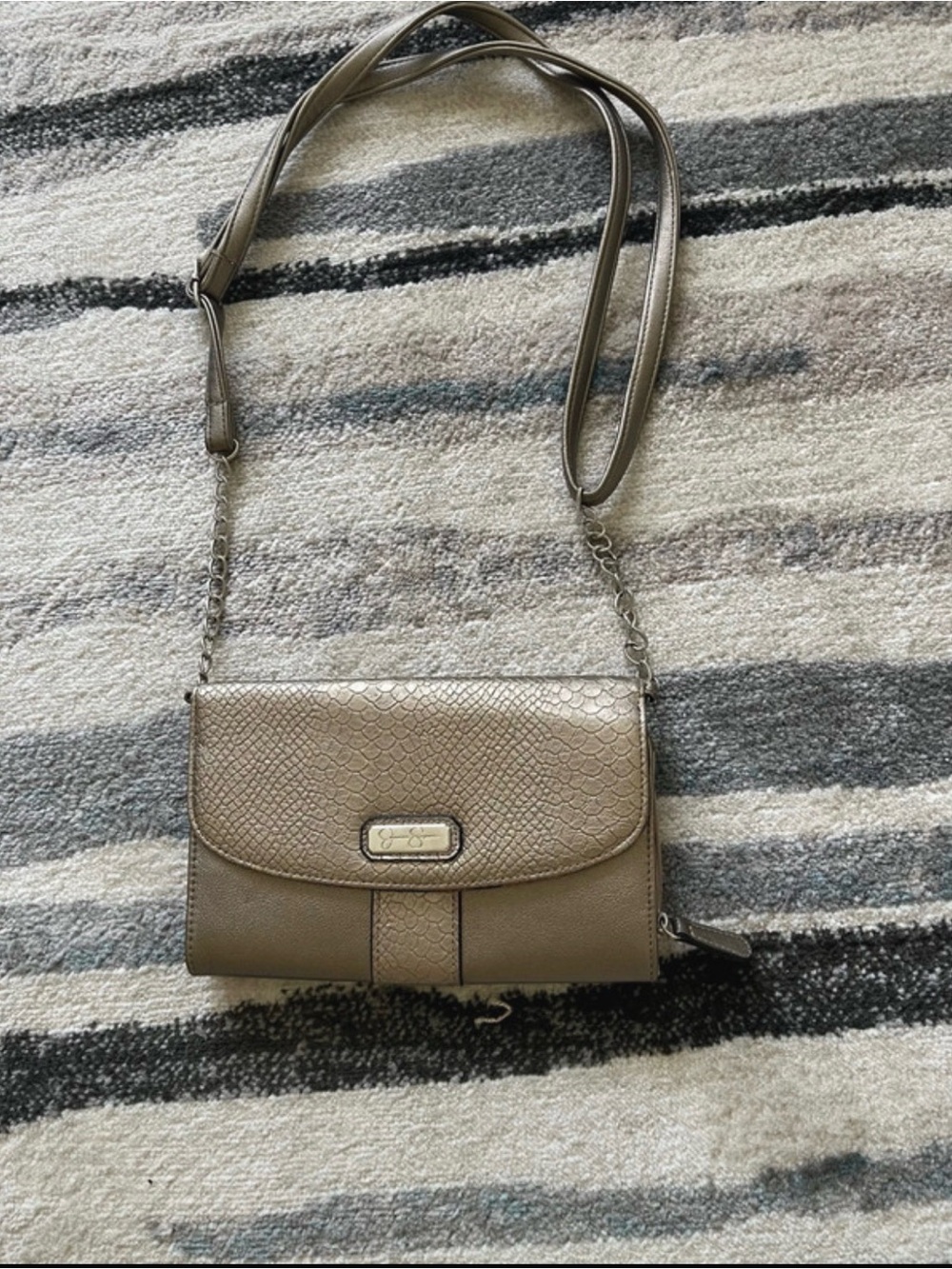 Jessica Simpson Metallic Taupe Snake-Texture Crossbody Wallet